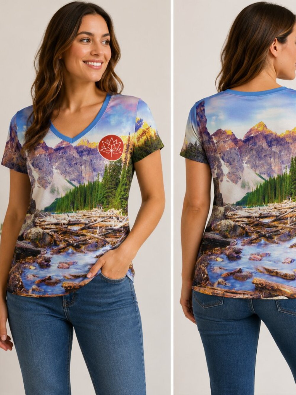 Canada 150 Moraine Lake Scenic Graphic T-Shirt Women’s Short Sleeve Maple Leaf